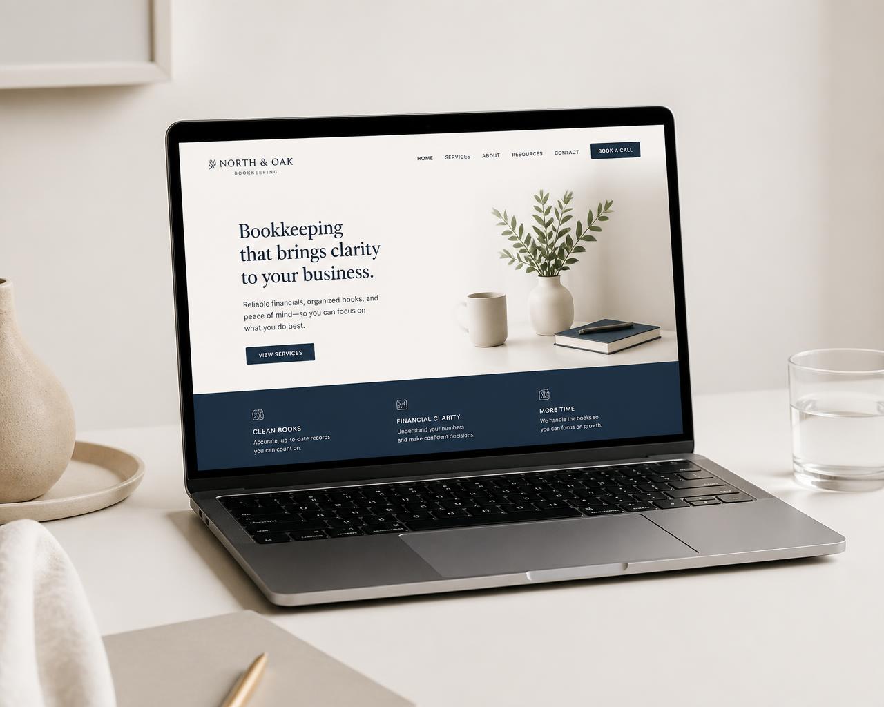 A laptop showing a clean small-business website designed by Velez Web Design